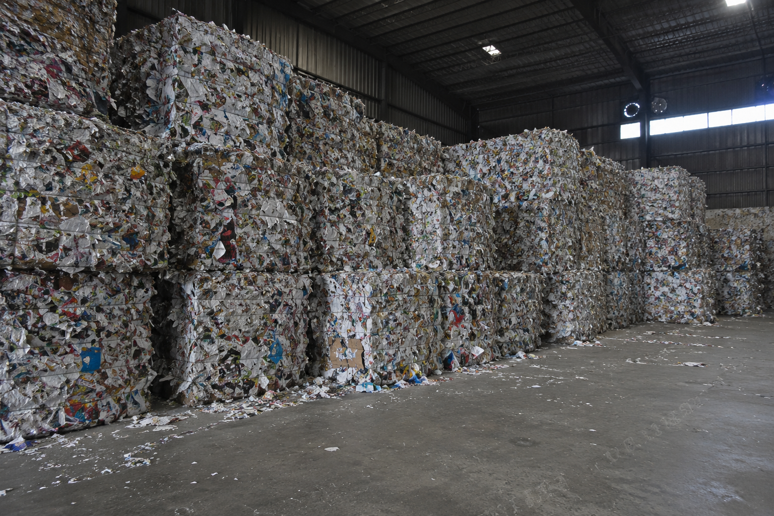 Baled recovered waste paper awaiting pulping at the Mega Paper mill in Nakuru, Kenya